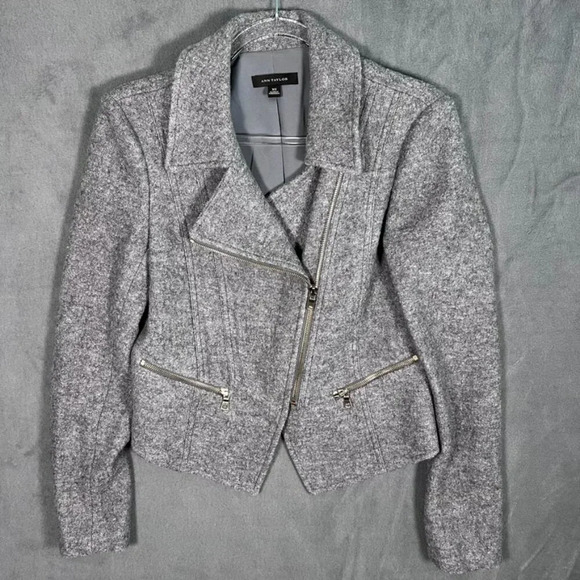 Ann Taylor Boiled Wool Moto Jacket, Grey, XS - Picture 1 of 8